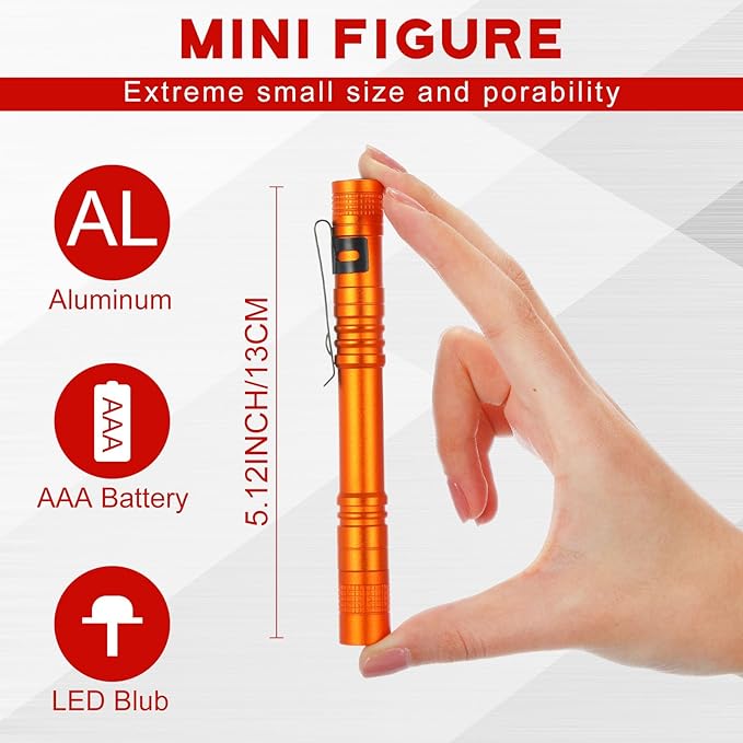 Hortsun 20 Pcs Mini Pen Light Flashlights Christmas Gifts for Men Pocket Flashlights Pen with Clip Small LED Handheld Slim Torches Without Battery(5.12 Inch,Red, Rose Pink, Yellow, Blue, Orange)