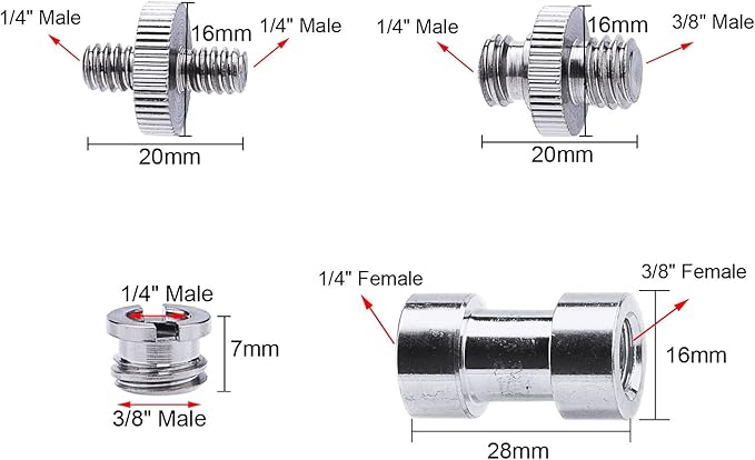 1/4 Inch and 3/8 Inch Converter Threaded Screws Adapter Mount Set for Camera/Tripod/Monopod/Ballhead, 21 Pieces