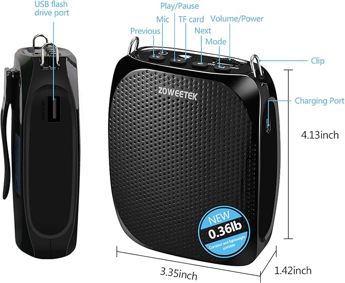 ZOWEETEK ZW-Z258 Portable Rechargeable Mini Voice Amplifier for Teachers with Wired Microphone Headset and Waistband,Supports MP3 Format Audio for Speech, Class, Training,Tour Guide,Power Amplifiers