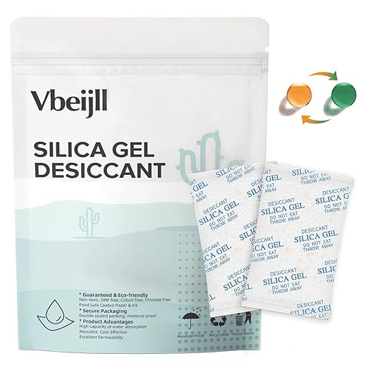 50 Gram (20 Pack) Color-Indicating Silica Gel Packets, Premium Food Grade Desiccant - Rechargeable Moisture Absorbers for Food Storage, Electronics, 3D Filament & Safes