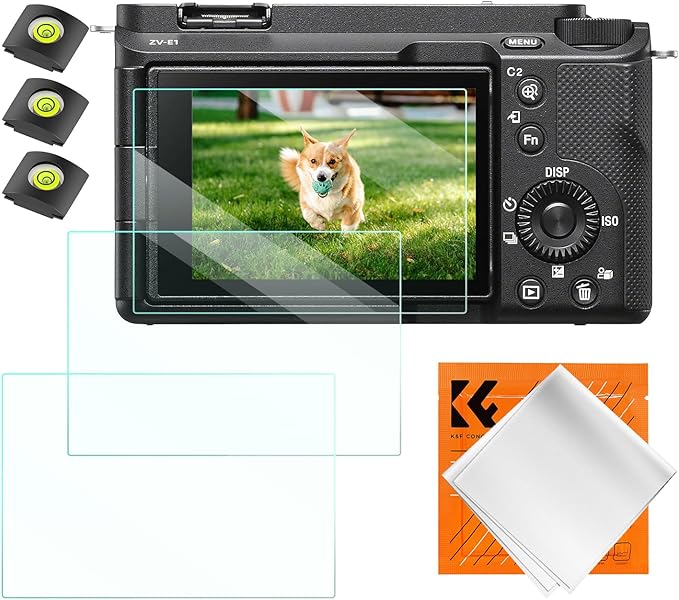 K&F CONCEPT 3 Pack Camera Screen Protector Compatible with Sony ZV-E1/A7 IV/A6700/A7CII, 0.3mm 9H Hardness Tempered Glass Cover Anti-Scratch Bubble-Free & Hot Shoe Cover