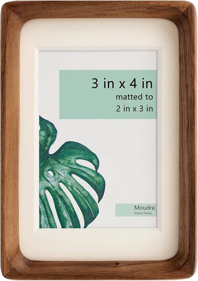 Moudra Handcrafted Solid Wood Picture Frame with Mat for Wall or Tabletop Display, Perfect for Photos and Artwork. (Walnut, 3"x4" matted to 2"x3")
