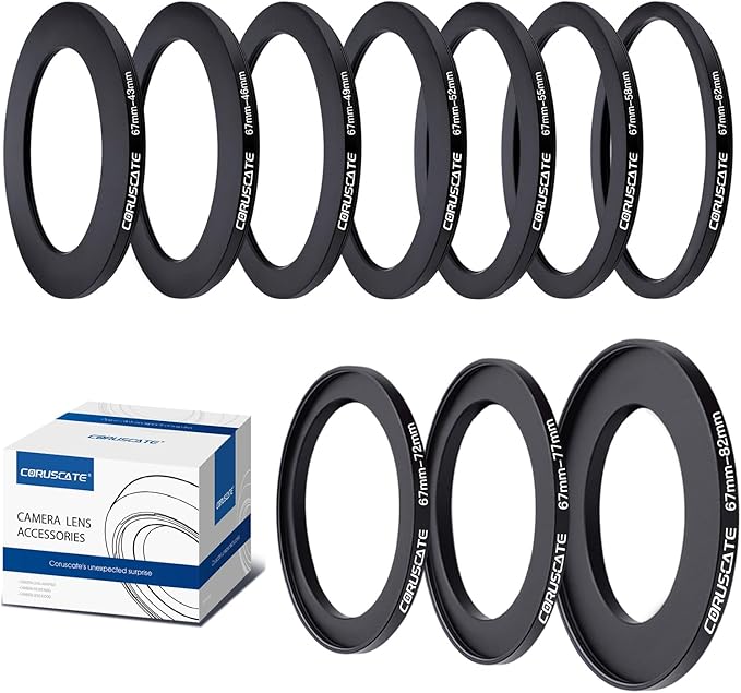 10Pcs 67mm Filter Ring Adapter Set,Metal Step-Up Ring for All Brands UV ND CPL (67-43mm,67-46mm,67-49mm,67-52mm,67-55mm,67-58mm,67-62mm,67-72mm,67-77mm,67-82mm)