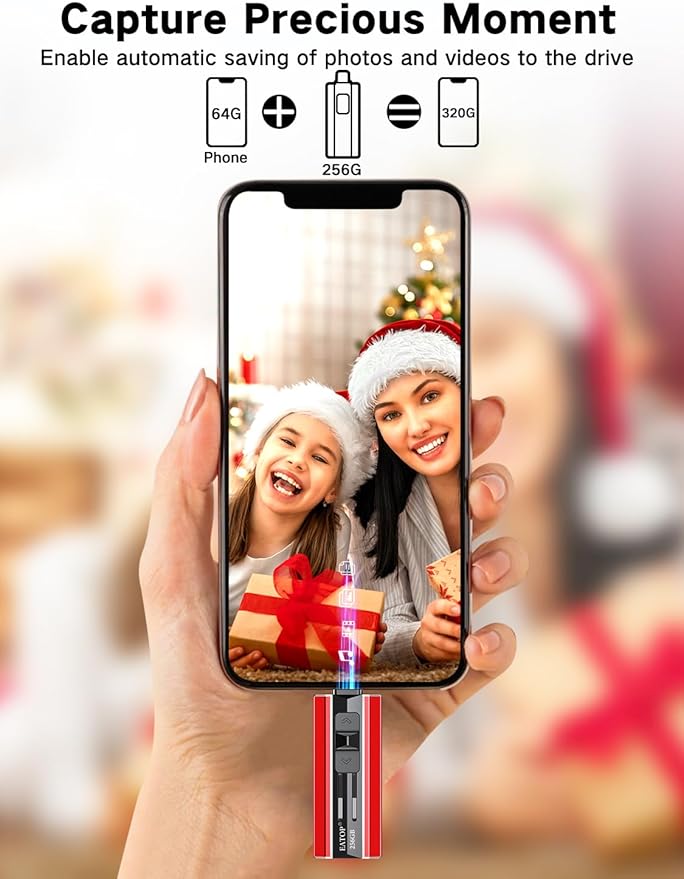 EATOP 256GB Flash Drive Intended for iPhone iPad, Memory Stick Storage for Photos and Videos Backup, Compatible with iPhone iPad Android PC, Plug and Play, No Application Required (Red)