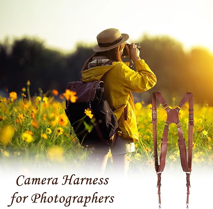 Kasla Camera Strap, Camera Straps for Photographers, Leather Dual Camera Strap for Two DSLR/SLR Cameras (Tan)