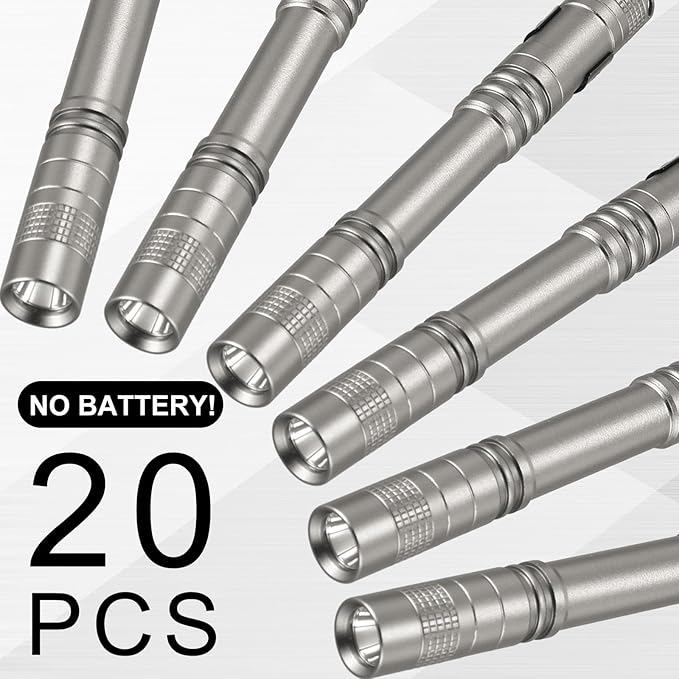 Hortsun 20 Pcs Mini Pen Light Flashlights Christmas Gifts for Men Pocket Flashlights Pen with Clip Small LED Handheld Slim Torches Without Battery(5.12 Inch,Gray)