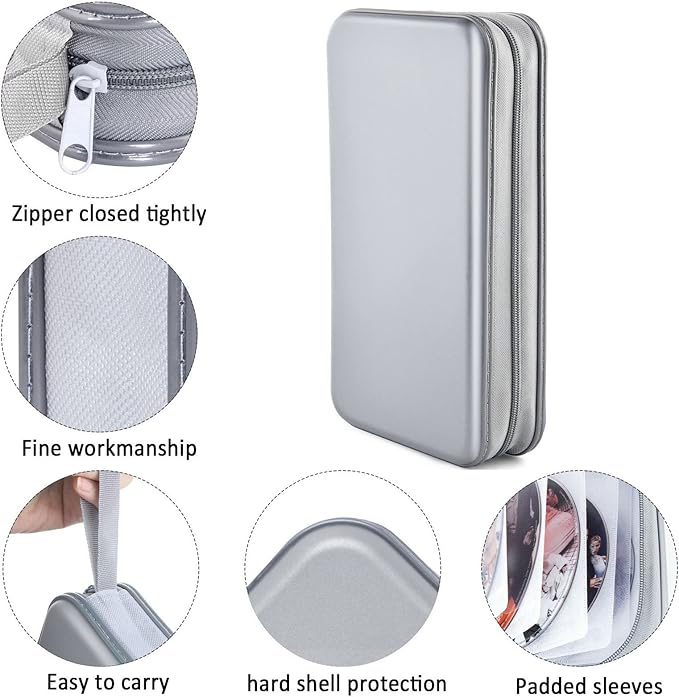 DVD Case, Bivisen CD Case Holder Wallet Binder 96 Capacity CD/DVD Cases Storage Holder Binder Organizer Wallet Book for Car Home Travel (Silver)