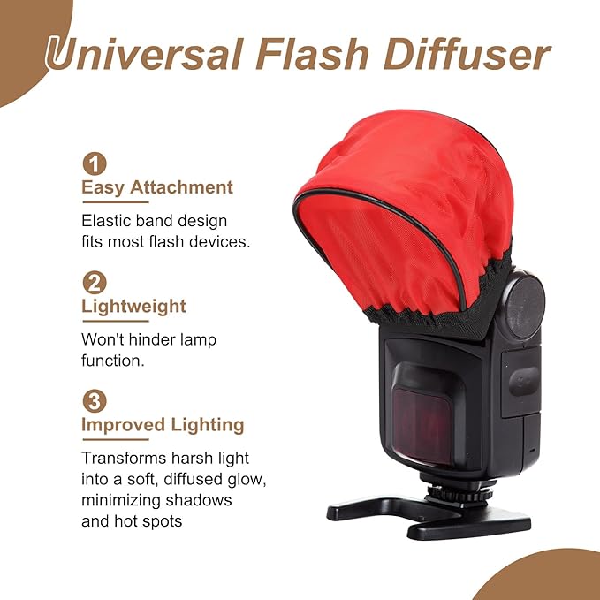 PATIKIL 3.7" x 3.5" Soft Mini Flash Diffuser Cap, 2 Pack Universal Elastic Flash Diffuser Cover for DSLR Camera Flashlight, Red