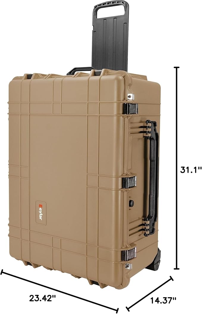 Eylar 31.5" X-Large Protective Roller Hard Case for Cameras, Drones, Tools, and AV Equipment with IP67 Waterproof, Shock Resistant, and Customizable Foam Inserts (Tan FDE)