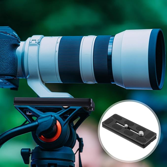 Frienda 2 Pieces Metal Quick Release Plate with 1/4''-20 Camera Screw Tripod Mount Plate Fits Standard for DSLR Camera Tripod Ball Head(Black,100mm 1/4''and 3/8'')