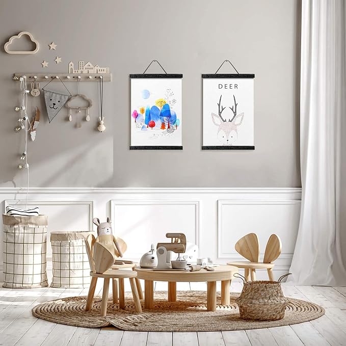 YK artwood 2 Pack Magnetic Poster Hanger Frame 16 Inch Black- 16x24 16x22 16x20 - Extra Strong Magnets, Quick Assembly and Easy Use, Wood Poster Hanger for Wall Art, Pictures, Prints, Maps, Canvas