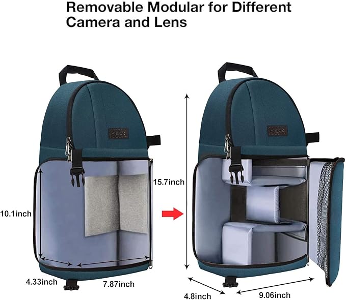 MOSISO Camera Sling Bag, DSLR/SLR/Mirrorless Camera Case Shockproof Photography Camera Backpack with Tripod Holder & Removable Modular Inserts Compatible with Canon/Nikon/Sony/Fuji, Deep Teal