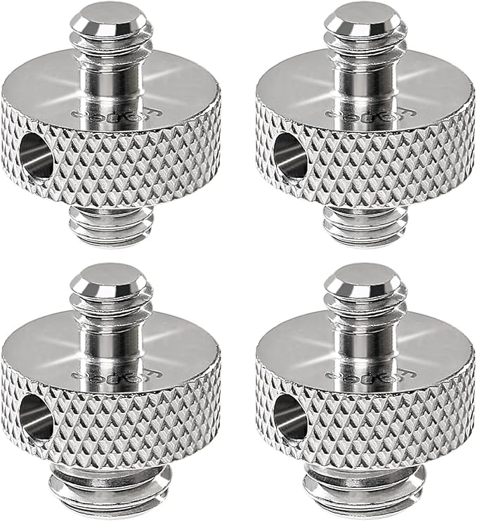 Upgraded Stainless Steels 1/4" Male to 1/4" Male & 1/4" Male to 3/8" Male Tripod Threaded Screw Adapter with Hole for Camera Light Stand Equipped with Hex-L Wrench 4 Pcs