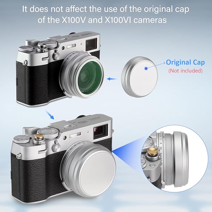 Haoge Lens Filter Adapter Ring for Fujifilm X100VI Fuji FinePix X100V Camera fit 49mm UV CPL ND Filter Lens Cap Replace Fujifilm AR-X100 Silver