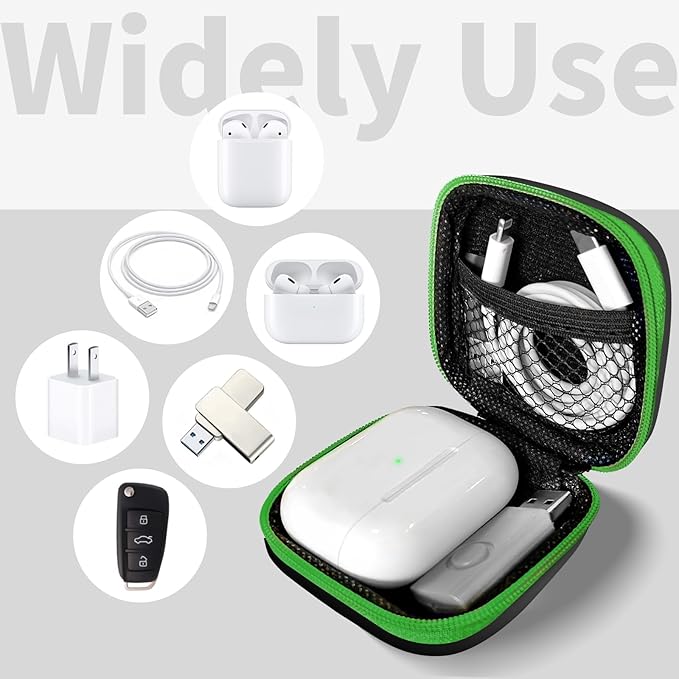 MOLOVA 2Pack Square Earbud Case Portable EVA Carrying Case Storage Bag Cell Phone Accessories Organizer with Carabiner for Earphone, Earbud, Earpieces, SD Memory Card, Camera Chips-Purple/Green