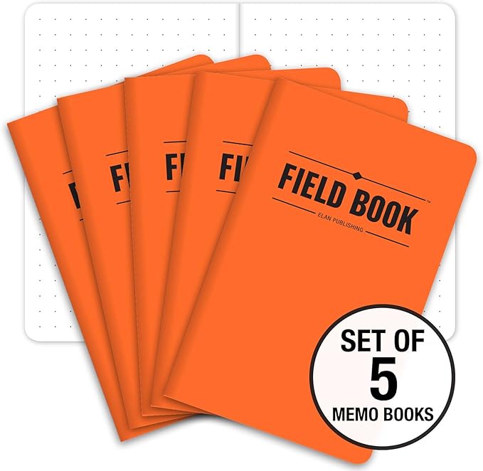 Elan Publishing Company Field Notebook 3.5"x5.5" Dot Graph Pocket Journal, Orange, Pack of 5