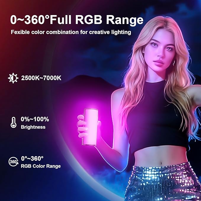 EMART Magnetic Handheld Light Wand, 360°Full RGB Mini LED Video Light Stick,1200mAh 2500-7000K 13 Effect Dimmable Camera Tube Light for Video Recording Studio Photography TikTok YouTube Vlog
