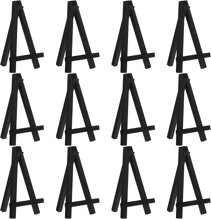 Chuangdi 12 Pieces 5 Inch Black Mini Wood Display Easel, Holder for Small Canvases, Cards, Photos, Notices, Etc