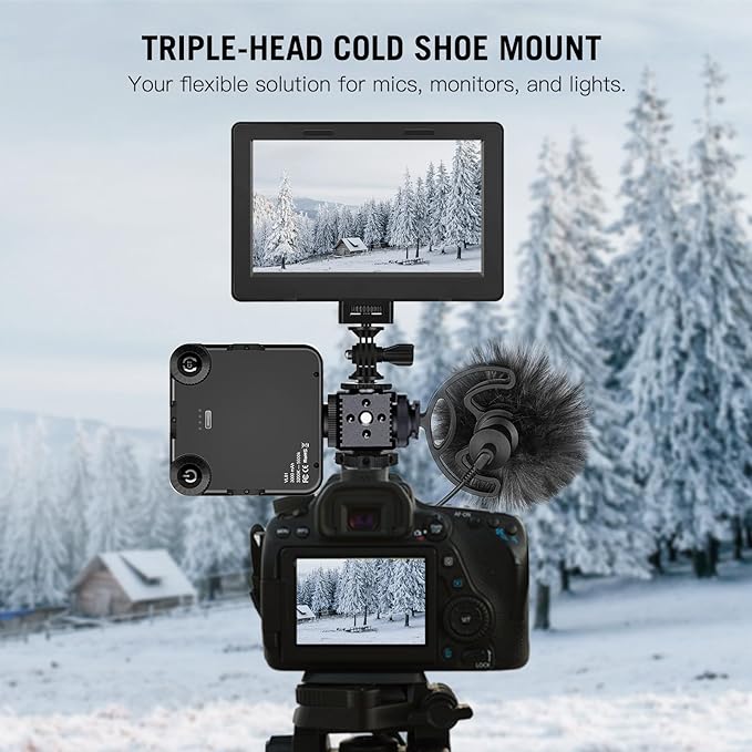 Triple Cold Shoe Mount with 1/4" Thread, Aluminum Camera Hot Shoe Extension Bracket with 3 Port Cold Shoe Mounts for LED Video Light Monitor Microphone Camera Cage (62011)