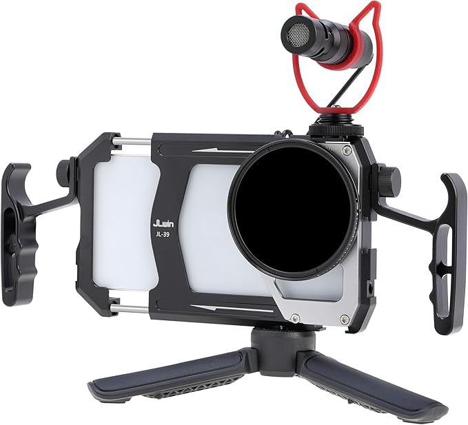 Fotga Universal Smartphone Cage Photo Video Stabilizer W/Handles + 67mm Variable ND Filter for iPhone 17 16 15 14 Pro Max Samsung Cell Phone Vlog Live Stream Video Recording, Cold Shoe Tripod Mount