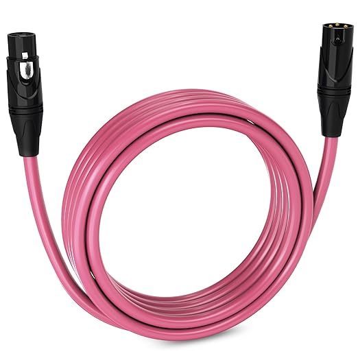 LyxPro 15 Feet XLR Microphone Cable Balanced Male to Female 3 Pin Mic Cord for Powered Speakers Audio Interface Professional Pro Audio Performance and Recording Devices - Pink