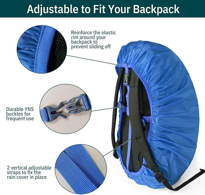 Unigear Backpack Rain Cover Waterproof Rating 5000mm Ultraportable and Durable with 2 Anti-Slip Buckle Strap, Integrated Carry Pouch Design (Blue, Large)