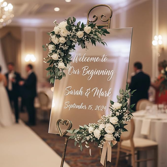 56" Extra Large Adjustable Vintage Floor Easel Stand with Chain Support, Heavy Duty Metal Foldable Display Easel for Wedding Signs Mirrors & Art