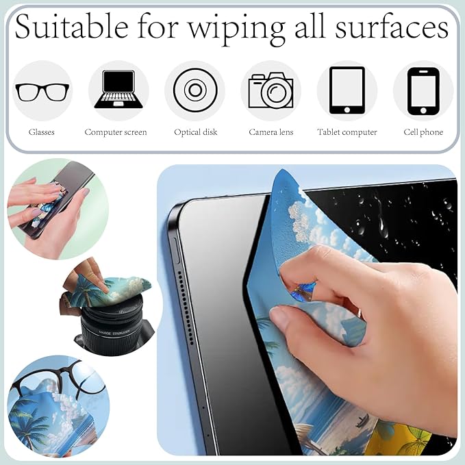 CREATCABIN 6 Packs Microfiber Cleaning Cloth Scenery Design Microfiber Cloth Soft Multi-Color Glasses Cleaner Wipes Cloth for Reusable Eyeglasses Camera Cell Phone Screens Glasses 6 x 6 Inch
