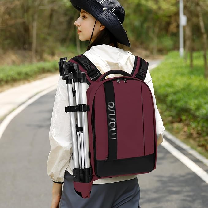 MOSISO Camera Backpack,DSLR/SLR/Mirrorless Photography Backpack Buffer Padded Shockproof Camera Bag with Customized Modular Inserts&Tripod Holder Compatible with Canon,Nikon,Sony etc, Wine Red