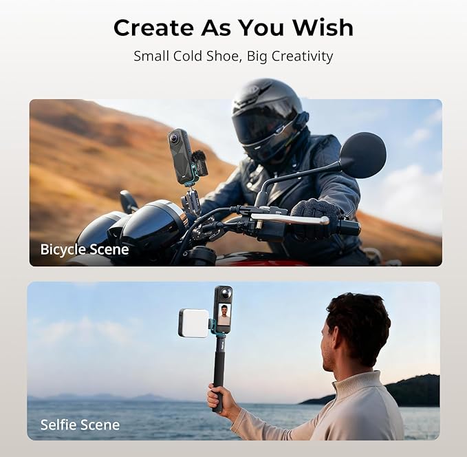 SMALLRIG Cold Shoe Mount 360° Adjustable for Insta360 X5 / X4 Accessories, Invisible Microphone Mount for DJI Mic 3 Transmitter, with 18.5mm Audio Adapter Cable - 5825