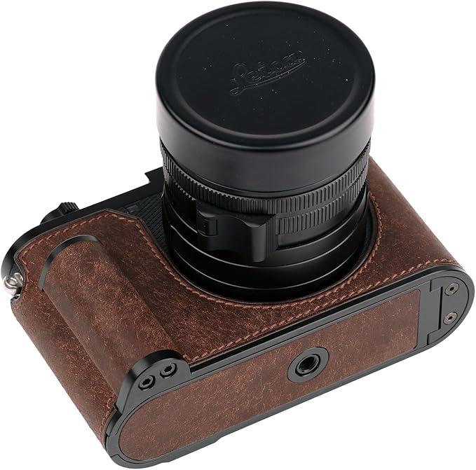 Handmade Genuine Leather Camera Half Case for Leica Q3/Leica Q3 Camera Case- Top Layer Cowhide Body + Metal Base Plate + Hand Shank Design (Dark Brown)