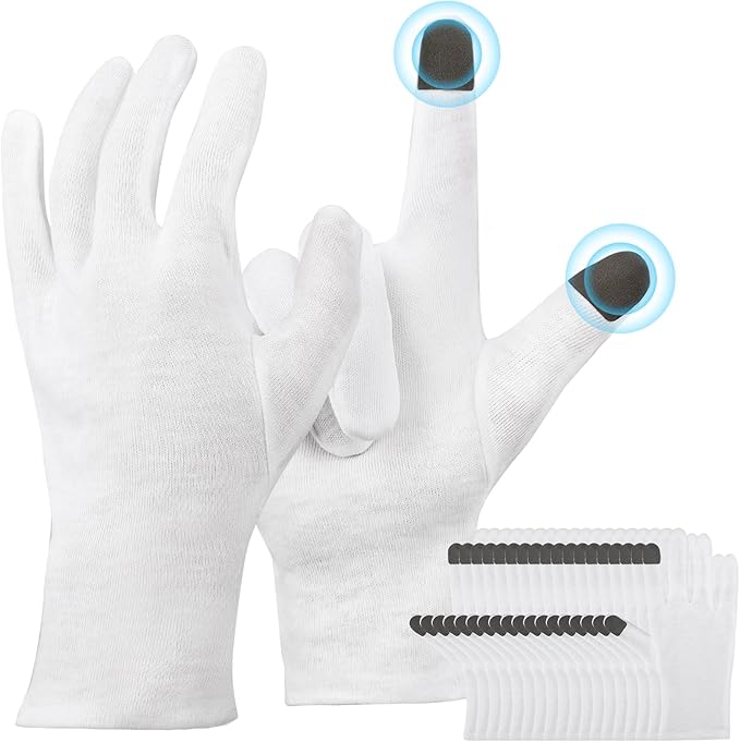 ENPOINT Extra Large Touch Screen Gloves - 10 Pairs White Cotton Gloves for Coin Handling, Jewelry, Photography, Art Handling, for Dry Hands Sleeping, with Pack of 40 Touch Screen Stickers