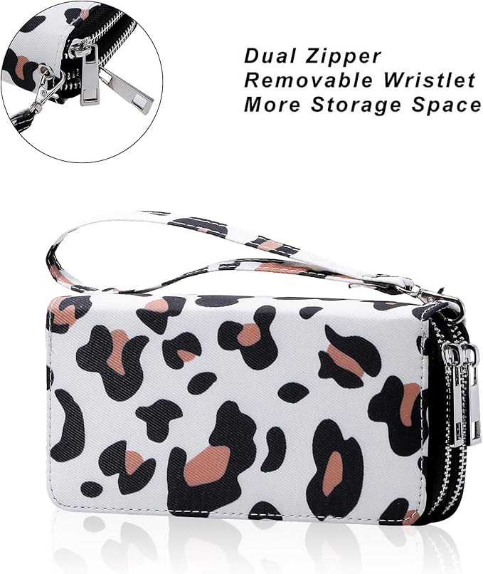 Cellphone Wallet for Women Dual Zipper Long Purse with Removable Wristlet