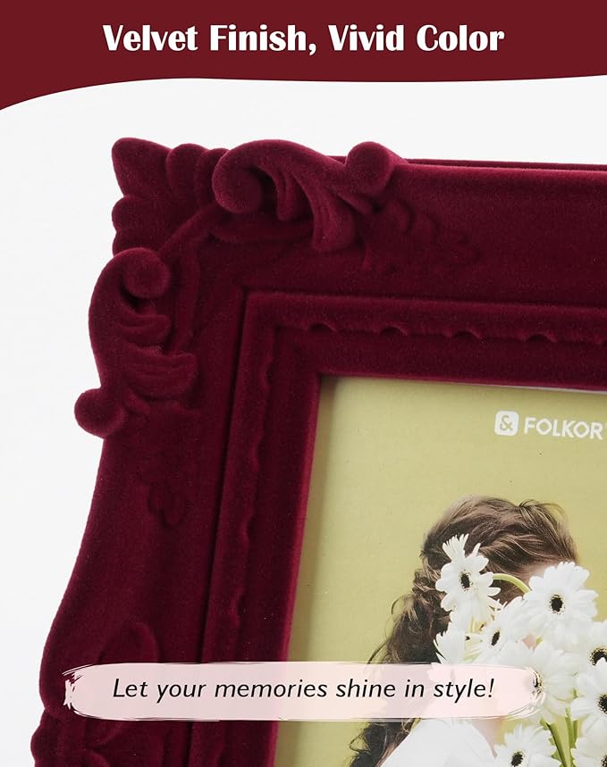 4x6 Antique Photo Frame for Tabletop Shelf Desk Decor, Decorative Picture Frame for Horizontal or Vertical Display Family Photos Dog Cat Portrait Travel Snapshots (Wine Red)