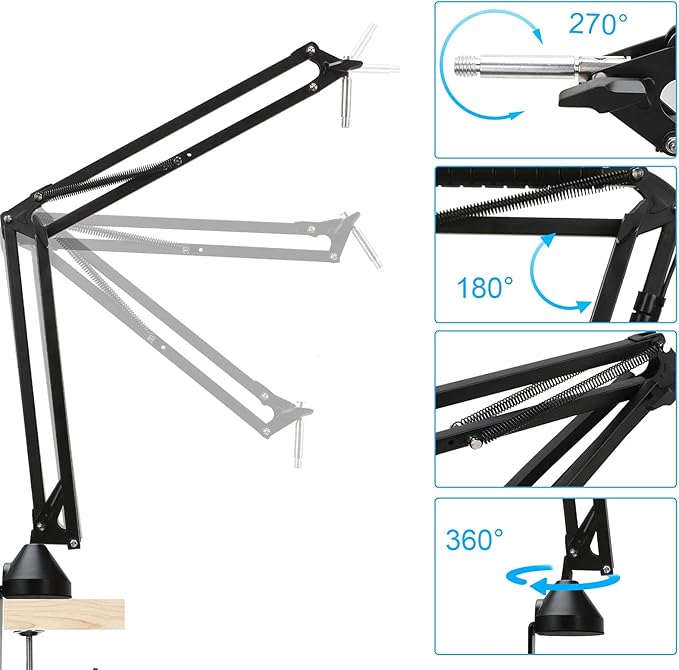 Quadcast Mic Boom Arm with Pop Filter - Advanced Microphone Arm Compatible with HyperX QuadCast Microphone, Professional Adjustable Scissor Microphone Stand by YOUSHARES