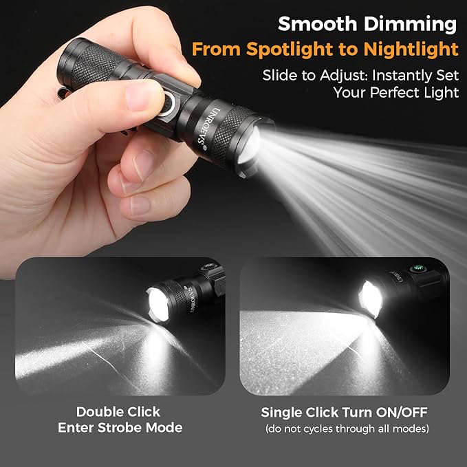Rechargeable Mini Flashlight with Magnet,Pocket Flashlights High Lumens with Clip,1200 Lumens Compact LED Small Light and Long Range,EDC Flash Light for Everyday Carry.
