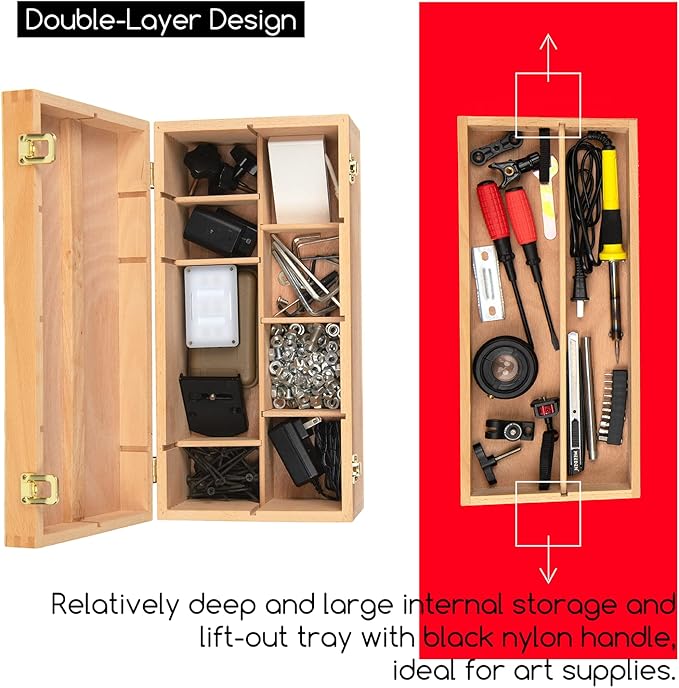 MEEDEN Sturdy Wood Tool Box: Beechwood Portable Art Supply Organizer - Large Artist Storage Box