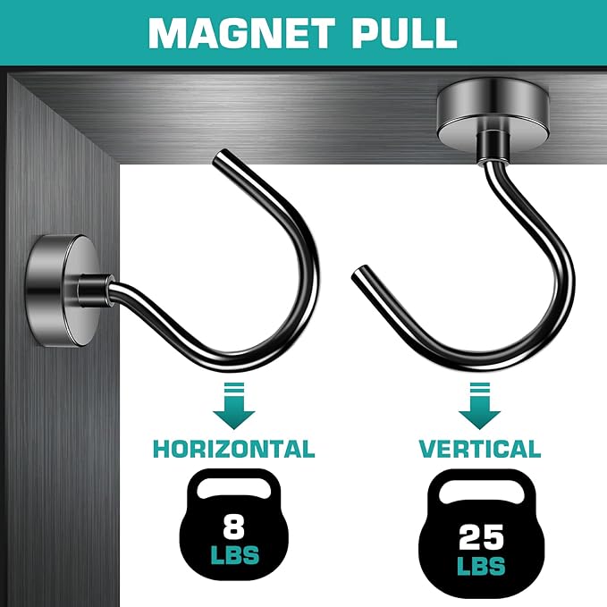 Grtard 10Pack Black Magnetic Hooks for Hanging, 25LBS Heavy Duty Magnet Hooks, Strong Magnetic Hooks for Cruise, Magnets with Hooks for Fridge, Home, Kitchen, Office, Workplace