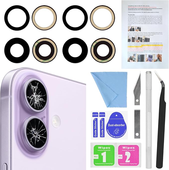 for ASDAWN Back Rear Camera Lens Glass Replacement for iPhone 17 6.3 inch with Pre-Installed Adhesive, Back Lens Glass with Installation Manual + Repair Tool Set