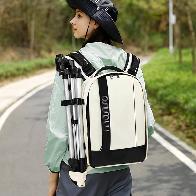 MOSISO Camera Backpack,DSLR/SLR/Mirrorless Photography Backpack Buffer Padded Shockproof Camera Bag with Customized Modular Inserts&Tripod Holder Compatible with Canon,Nikon,Sony etc, Beige