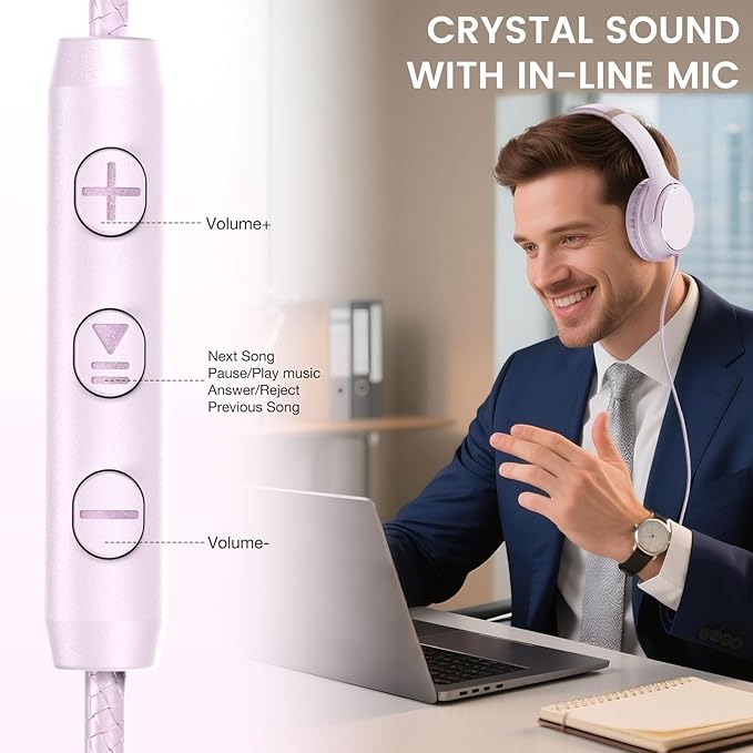 USB C Wired Over-Ear Headphones with Microphone, Volume Control, Share Port, and Adjustable Headband Foldable Stereo Headset for Adult/Teens for iPhone 16, Samsung, Laptop, Gaming, Travel
