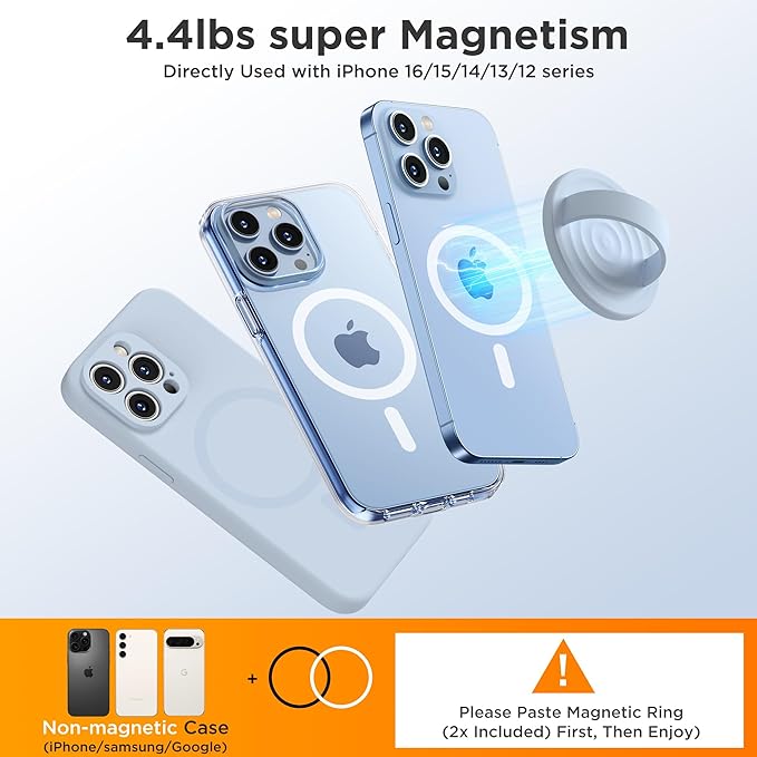 Upgraded Magnetic Phone Grip, Liquid Silicone Soft and Portable, Removable Finger Loop Ring Grip Holder for iPhone, Strong Magnetic Attraction, Compatible with MagSafe Phone Case, Baby Blue