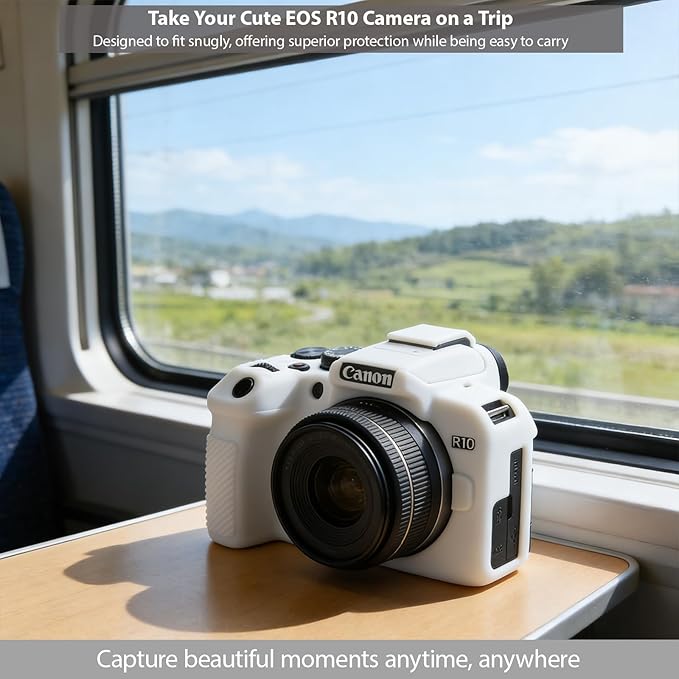Frevyve Case for Canon EOS R10 Mirrorless Camera, Skin, Anti-Scratch, Lightweight Sleeve, Soft Silicone Rubber Protective Case Cover for Canon EOS R10 Accessories (White)