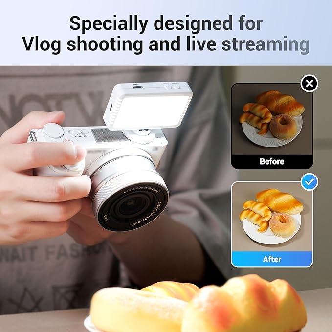 Kiwifotos Mini LED Video Light for Sony ZV-E10 II ZVE10 ZV-1F ZV1F ZV-1 II ZV1 Canon PowerShot V1 EOS R50 V & More Cameras, Flash Attachment Accessories for Vlog Shooting Record, Portable Rechargeable