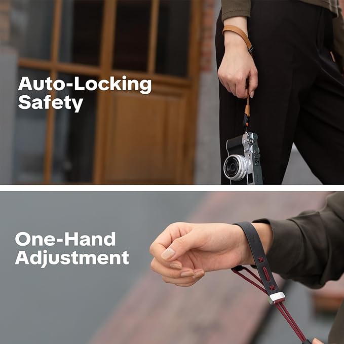 PGYTECH Camera Wrist Strap Slim Vintage Style, Adjustable Quick Release Anti-Drop Leather Hand Strap Holds 55.1lb for Fujifilm/Sony/Canon Camera/Smartphone, Retro Camera Strap, Caramel Brown