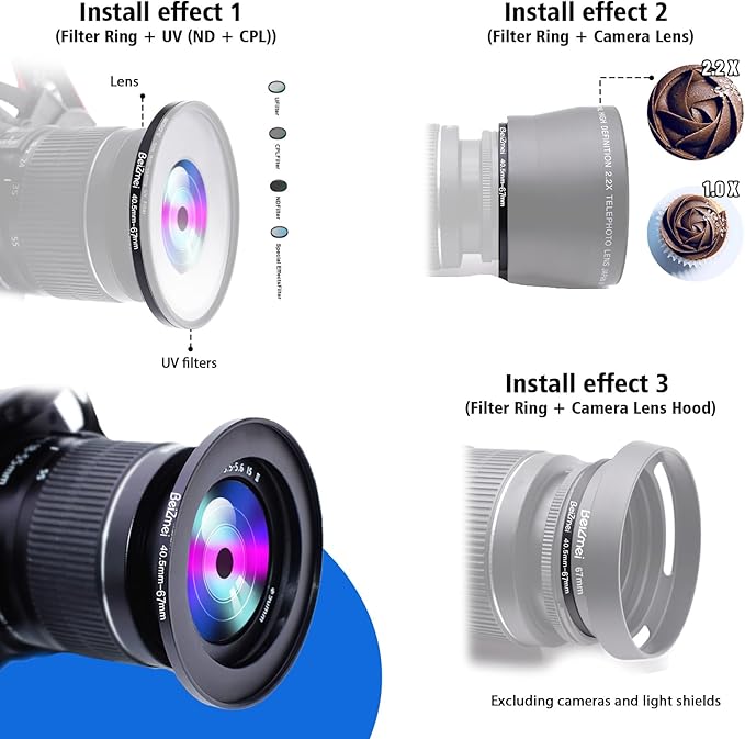 40.5mm to 67mm Camera Filters Ring,Filters Ring Compatiable All Brands Ø40.5mm Lens to Ø67mm UV ND CPL Camera Filter accessory.Made of CNC.