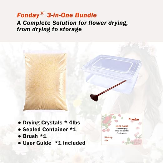4LBS Fonday Silica Gel Flower Drying Crystals for Wedding Bouquet Preservation with Sealed Container and Brush Color Indicating Reusable Bead Size Less Than 1mm