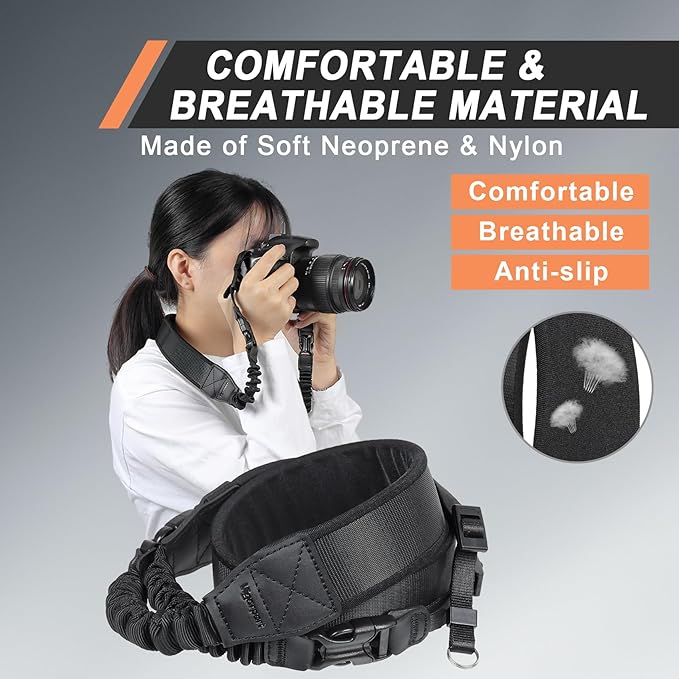 Vigorport Soft Padded Stretchable Camera Neck Strap for DSLR, SLR, Mirrorless Cameras - Compatible with Canon, Nikon, Sony