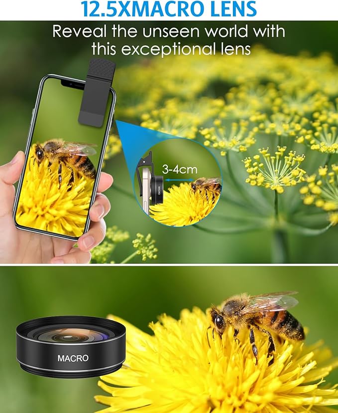 AMIR Phone Camera Lens Kit, 2026 New 0.45X Super Wide Angle Lens with 12.5X Macro Lens, 2-in-1 Clip-On Universal Lens Compatible with iPhone 15/14/13/12, Samsung Galaxy S and Most Smart Phones