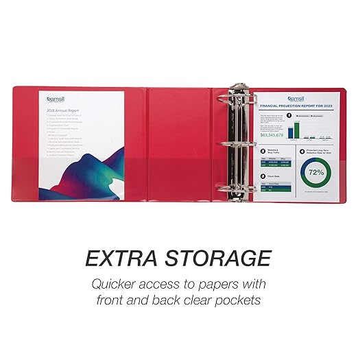 Samsill Durable 6 inch 3 Ring Binder, Made in USA, Locking D Ring FSC 100% Recycled Chipboard, Red
